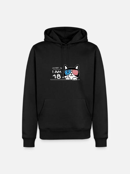 Ich bin nicht 19, ich bin 18 plus 1 Mittelfinger Katzenflip - Männer Premium Bio Hoodie - Schwarz
