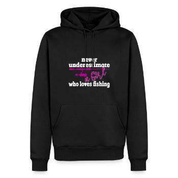 Unterschätze nie ein Mädchen, dass Fischen liebt - Männer Premium Bio Hoodie - Schwarz - Vorne - Nico (187cm)