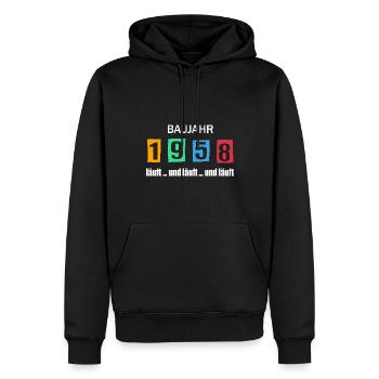 Baujahr 1958 - läuft und läuft und läuft - Männer Premium Bio Hoodie - Schwarz - Vorne - Nico (187cm)