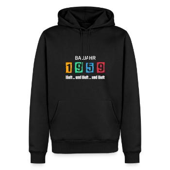 Baujahr 1959 - läuft und läuft und läuft - Männer Premium Bio Hoodie - Schwarz - Vorne - Nico (187cm)
