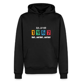 Baujahr 1967 - läuft und läuft und läuft - Männer Premium Bio Hoodie - Schwarz - Vorne - Nico (187cm)