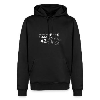 I'm Not 43, I Am 42 Plus 1 Middle Finger Cat Flip - Men’s Premium Organic Hoodie - black - Front - Nico (187cm)