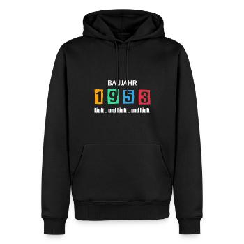 Baujahr 1953 - läuft und läuft und läuft - Männer Premium Bio Hoodie - Schwarz - Vorne - Nico (187cm)