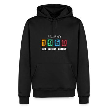 Baujahr 1960 - läuft und läuft und läuft - Männer Premium Bio Hoodie - Schwarz - Vorne - Nico (187cm)