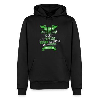 VeganSexyNeuTransp.png - Männer Premium Bio Hoodie - Schwarz - Vorne - Nico (187cm)