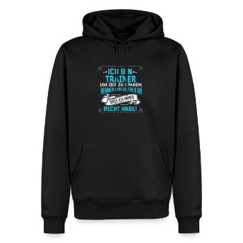 TRAINER - Männer Premium Bio Hoodie - Schwarz - Vorne - Nico (187cm)