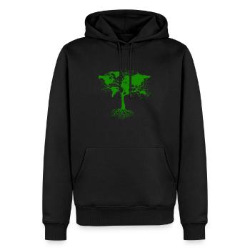 Baum mit Weltkarten grün - Männer Premium Bio Hoodie - Schwarz - Vorne - Nico (187cm)