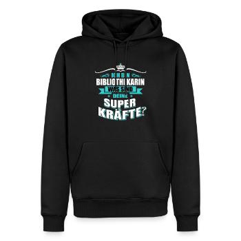 BIBLIOTHEKARIN-Superkräfte GESCHENK - Männer Premium Bio Hoodie - Schwarz - Vorne - Nico (187cm)