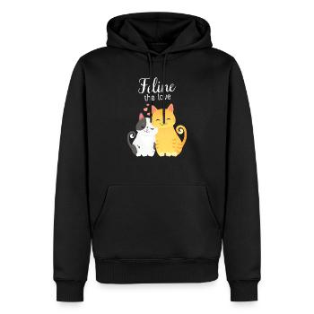 Feline The Love - Valentines Cat Couple - Männer Premium Bio Hoodie - Schwarz - Vorne - Nico (187cm)