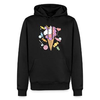 Licorne, glace et bonbons - Sweat à capuche Premium bio Homme - noir - Devant - Nico (187cm)