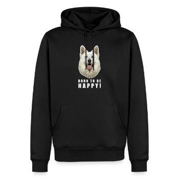 Weisser Schweizer Schäferhund | Born to be Happy - Männer Premium Bio Hoodie - Schwarz - Vorne - Nico (187cm)