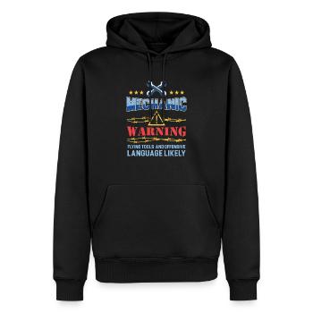 Funny Mechanic T Shirt - Outil - Avertissement - Sweat à capuche Premium bio Homme - noir - Devant - Nico (187cm)