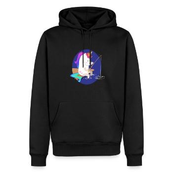 Licorne en pêchant - Sweat à capuche Premium bio Homme - noir - Devant - Nico (187cm)