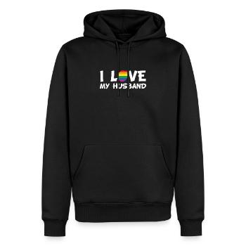 Gay j'aime mon mari - Sweat à capuche Premium bio Homme - noir - Devant - Nico (187cm)
