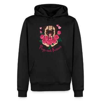 Mops und Küsse | Pugs and kisses - Männer Premium Bio Hoodie - Schwarz - Vorne - Nico (187cm)
