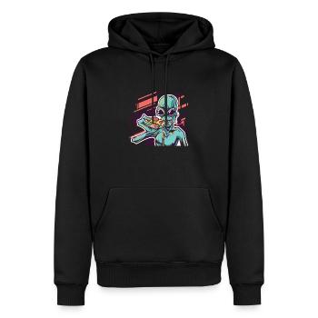 Alien mange une pizza - Sweat à capuche Premium bio Homme - noir - Devant - Nico (187cm)