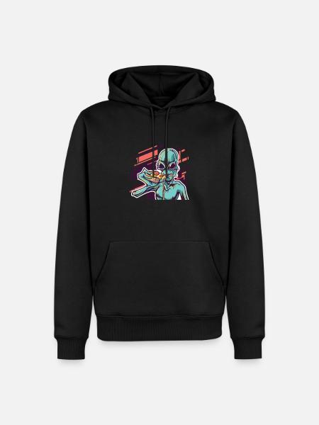Alien isst Pizza - Männer Premium Bio Hoodie - Schwarz