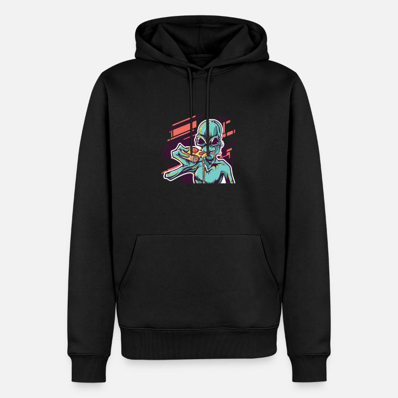 Alien mange une pizza - Sweat à capuche Premium bio Homme - noir