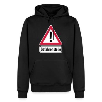 Achtung Gefahrenstelle! - Männer Premium Bio Hoodie - Schwarz - Vorne - Nico (187cm)