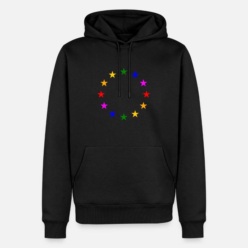 EU Sterne in Regenbogenfarben - Männer Premium Bio Hoodie - Schwarz