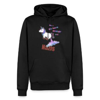 Contre les nazis T-shirt anti-racisme Licorne - Sweat à capuche Premium bio Homme - noir - Devant - Nico (187cm)