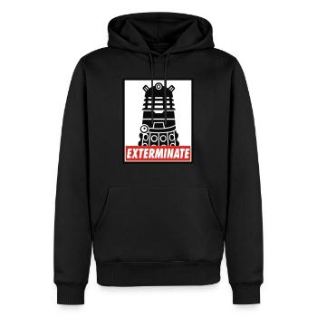 Exterminate - Men’s Premium Organic Hoodie - black - Front - Nico (187cm)