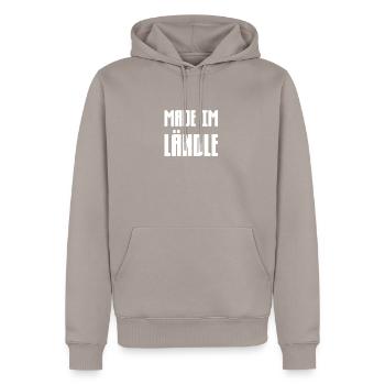 Made im Ländle - Männer Premium Bio Hoodie - Taupe - Vorne - Nico (187cm)