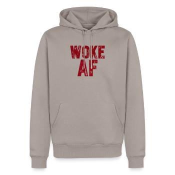 Woke AF - Sweat à capuche Premium bio Homme - taupe - Devant - Nico (187cm)