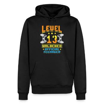 Niveau 13 débloqué 13 ans Anniversaire du joueur - Sweat à capuche Premium bio Homme - noir - Devant - Nico (187cm)