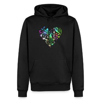 Coeur psychédélique sur les plantes et les feuilles - Sweat à capuche Premium bio Homme - noir - Devant - Nico (187cm)