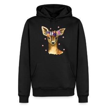 Mignon bébé cerf faon cerf avec fleurs et confettis - Sweat à capuche Premium bio Homme - noir - Devant - Nico (187cm)