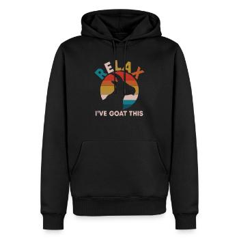 RELAX I goat that | Écurie et ferme - Sweat à capuche Premium bio Homme - noir - Devant - Nico (187cm)