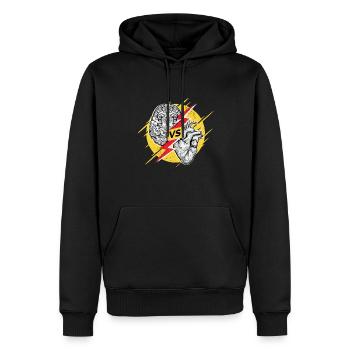 Herz gegen Gehirn heart vs. brain mit Blitz - Männer Premium Bio Hoodie - Schwarz - Vorne - Nico (187cm)