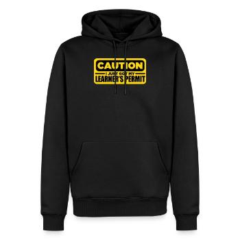 Attention, je viens de recevoir mon permis d'apprenti conducteur - Sweat à capuche Premium bio Homme - noir - Devant - Nico (187cm)