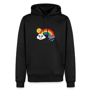 Wolken lachen und weinen mit Sonne im Regenbogen - Männer Premium Bio Hoodie - Schwarz - Vorne - Nico (187cm)