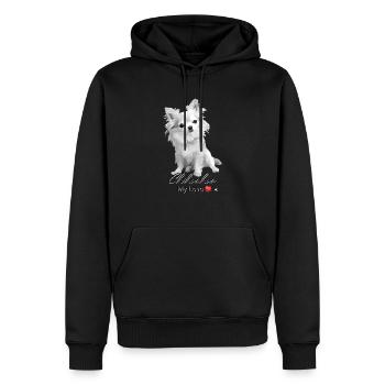 Illustration de Chihuahua avec inscription - Sweat à capuche Premium bio Homme - noir - Devant - Nico (187cm)