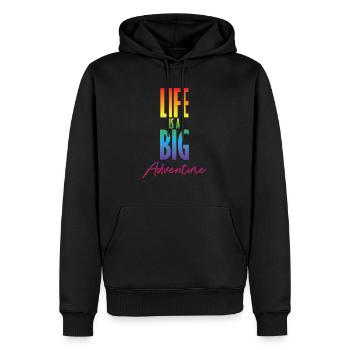 Das Leben ist ein großes Abenteuer - Männer Premium Bio Hoodie - Schwarz - Vorne - Nico (187cm)