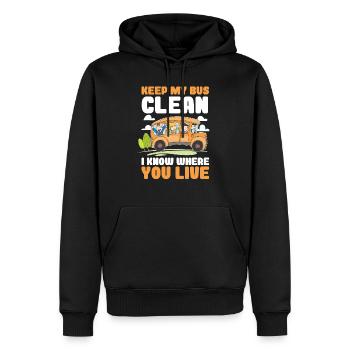 Gardez mon bus propre Je sais où vous vivez - Sweat à capuche Premium bio Homme - noir - Devant - Nico (187cm)