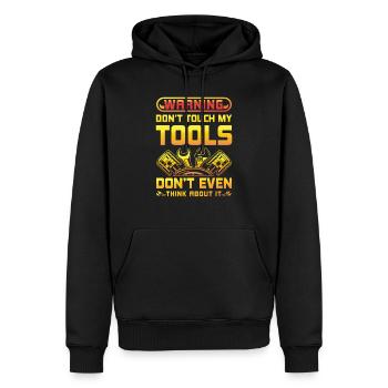 Warning: Do not touch my tool | garage - Men’s Premium Organic Hoodie - black - Front - Nico (187cm)