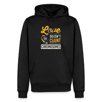 T21 - L'amour ne compte pas les chromosomes - Sweat à capuche Premium bio Homme - noir - Devant - Nico (187cm)