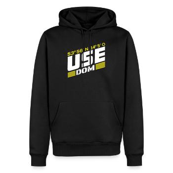 Usedom - coordonnées (italique) - Sweat à capuche Premium bio Homme - noir - Devant - Nico (187cm)