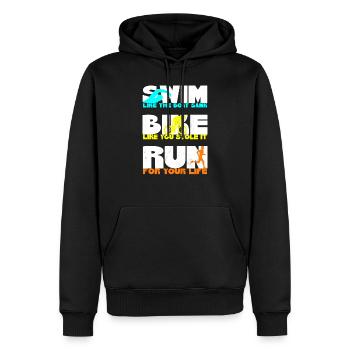 Swim Bike Run Triathlon Grunge - Sweat à capuche Premium bio Homme - noir - Devant - Nico (187cm)
