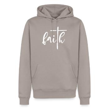 Foi religieuse - Sweat à capuche Premium bio Homme - taupe - Devant - Nico (187cm)