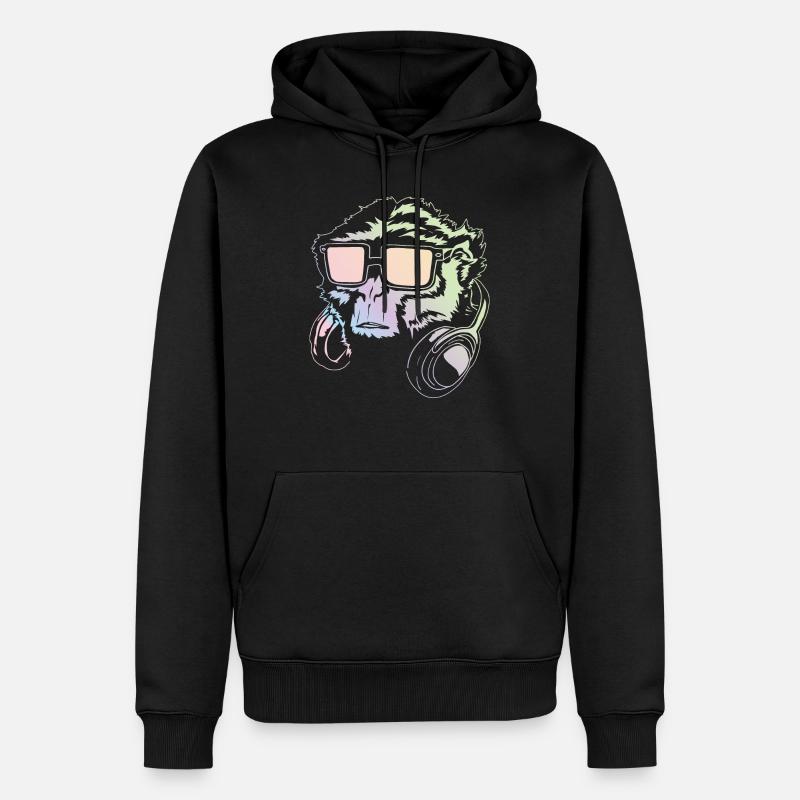 Affe DJ Musik - Männer Premium Bio Hoodie - Schwarz