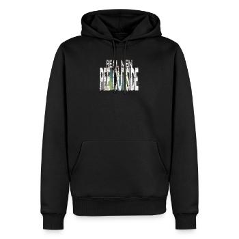 Echte Männer pinkeln draußen Lustiges Naturcamping im Freien - Männer Premium Bio Hoodie - Schwarz - Vorne - Nico (187cm)