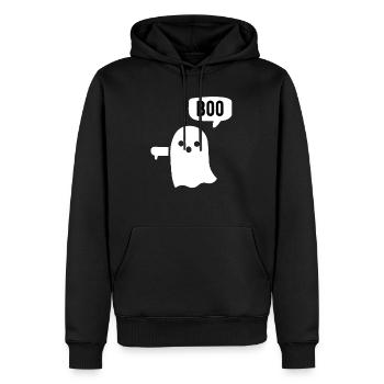 Boo Ghost Daumen runter - Männer Premium Bio Hoodie - Schwarz - Vorne - Nico (187cm)
