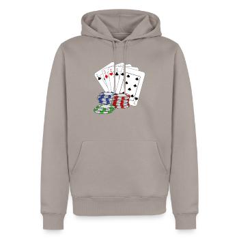 Poker Pokerkarten pokern Pokerface Kartenspiel - Männer Premium Bio Hoodie - Taupe - Vorne - Nico (187cm)