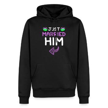 Mariage juste marié avec lui - Sweat à capuche Premium bio Homme - noir - Devant - Nico (187cm)