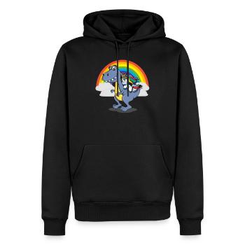 Licorne dinosaure arc en ciel drôle coloré et drôle mignon - Sweat à capuche Premium bio Homme - noir - Devant - Nico (187cm)