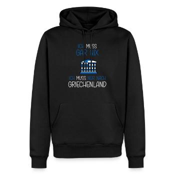 Ich muss nach Griechenland - Camper Urlaub - Männer Premium Bio Hoodie - Schwarz - Vorne - Nico (187cm)